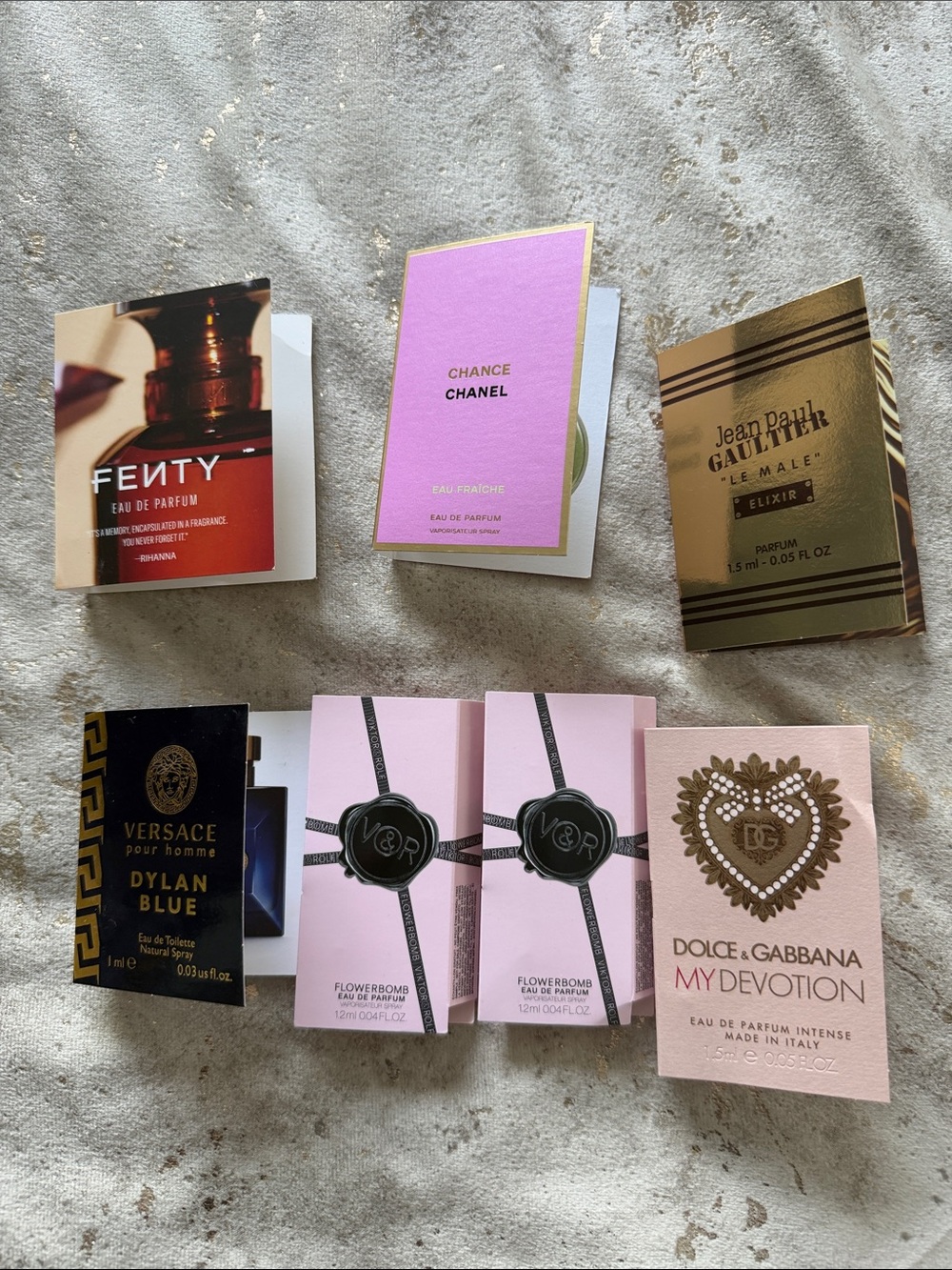 CHANEL Chance & Designer Perfume Sample Cards - Pink, Gold, Black
